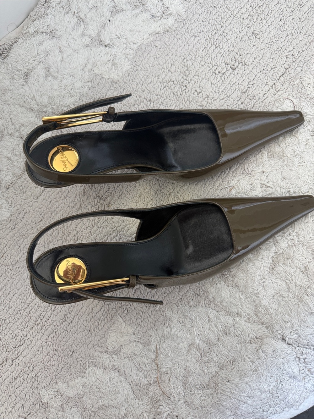 Saint Laurent Brown Patent Leather Slingback Pumps - Picture 5 of 5